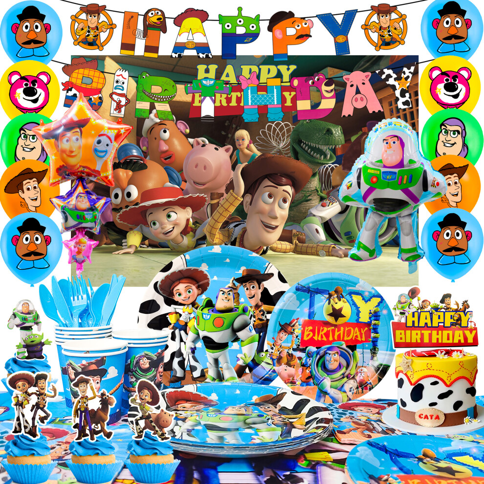 114 Pcs Toy Story Birthday Party Decorations, Toy Story Party Decorations, Toy Story Cupcake Toppers Cup Plate Banner Balloon