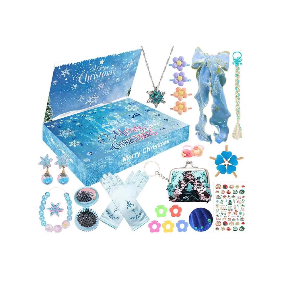 2025 Christmas Advent Calendar Box Kids Gifts Elsa Princess Pretend Makeup Set Jewelry Gift Box 24 Days Countdown Calendar