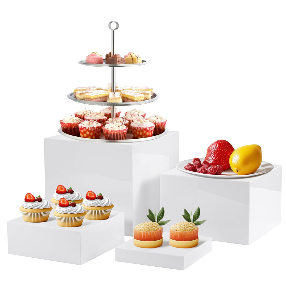 4pcs Buffet Risers White Acrylic Cube Risers Cupcake Dessert