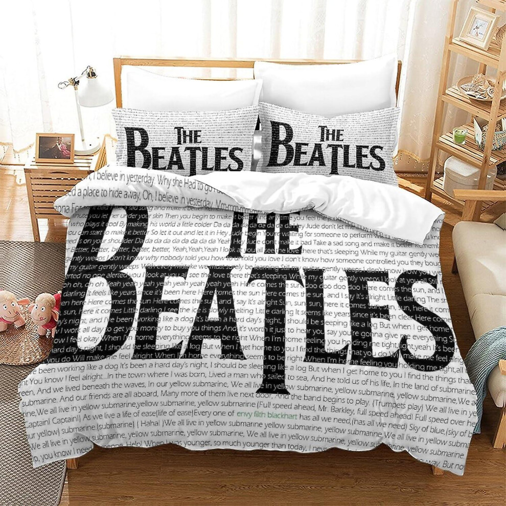 (Single135x200cm) 3 Pieces The Beatles Bedding Set with Pillowcases Rock Band Duvet Cover with Zipper Closure Soft Microfiber Quilt Cover