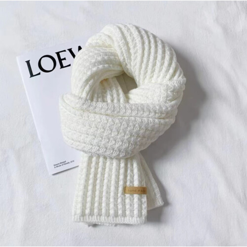 (white) Scarf Knit Solid Colour Wool Warm