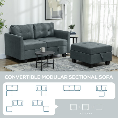 Homcom HOMCOM Modular Sectional Sofa with Storage, 2 Seater Sofa Set, Dark Grey 2