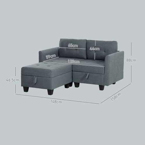 Homcom HOMCOM Modular Sectional Sofa with Storage, 2 Seater Sofa Set, Dark Grey 1