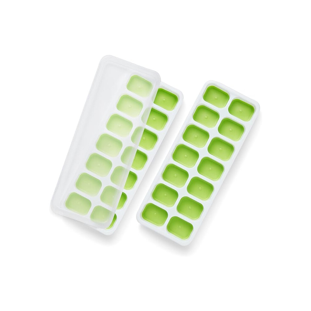 (Green) KEPLIN Silicone Ice Cube Trays with Non.Spill Lids