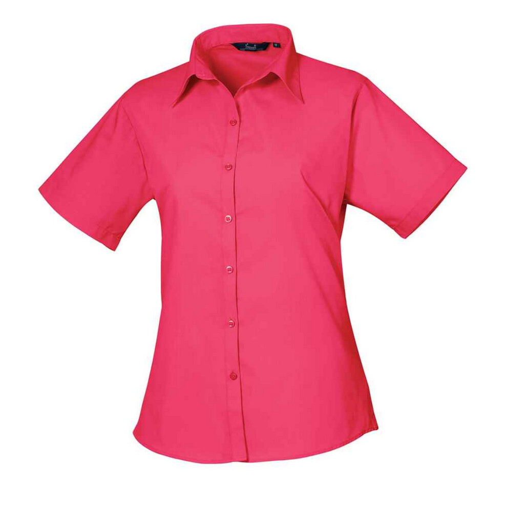 (16 UK, Hot Pink) Premier Womens/Ladies Poplin Short-Sleeved Blouse