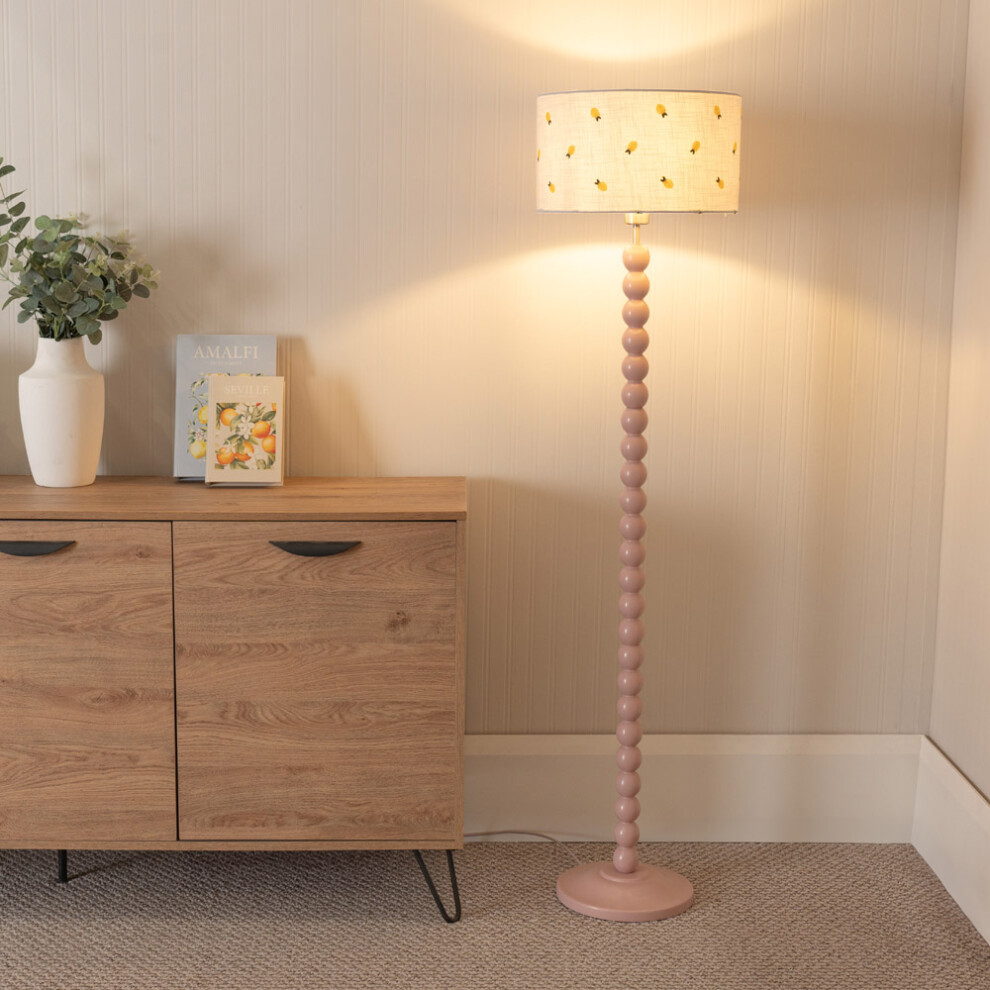 ValueLights Bobbins Rose Floor Lamp with Lemon Embroidery Drum Lamp Shade