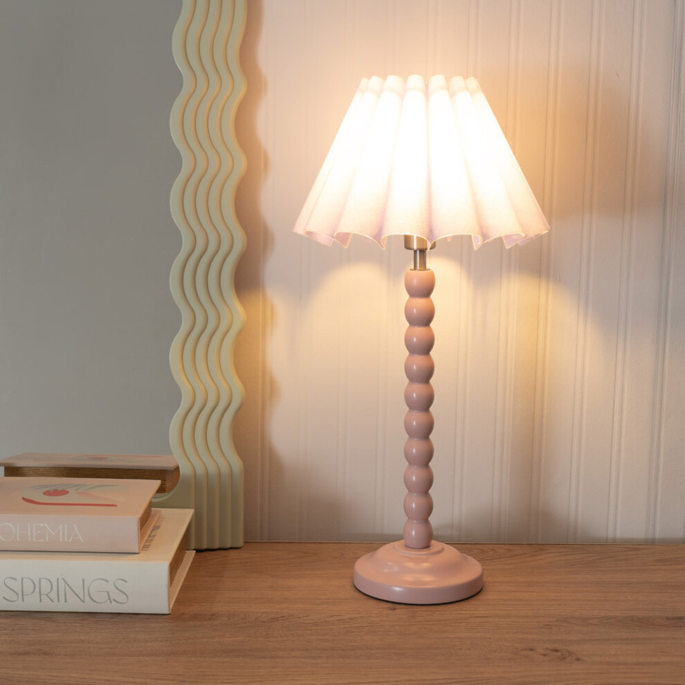 ValueLights Bobbins Lilac Scallop Taper Shade Painted Rose Table Lamp