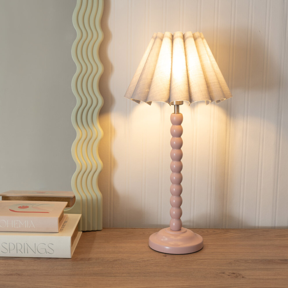 ValueLights Bobbins Grey Scallop Taper Shade Painted Rose Table Lamp