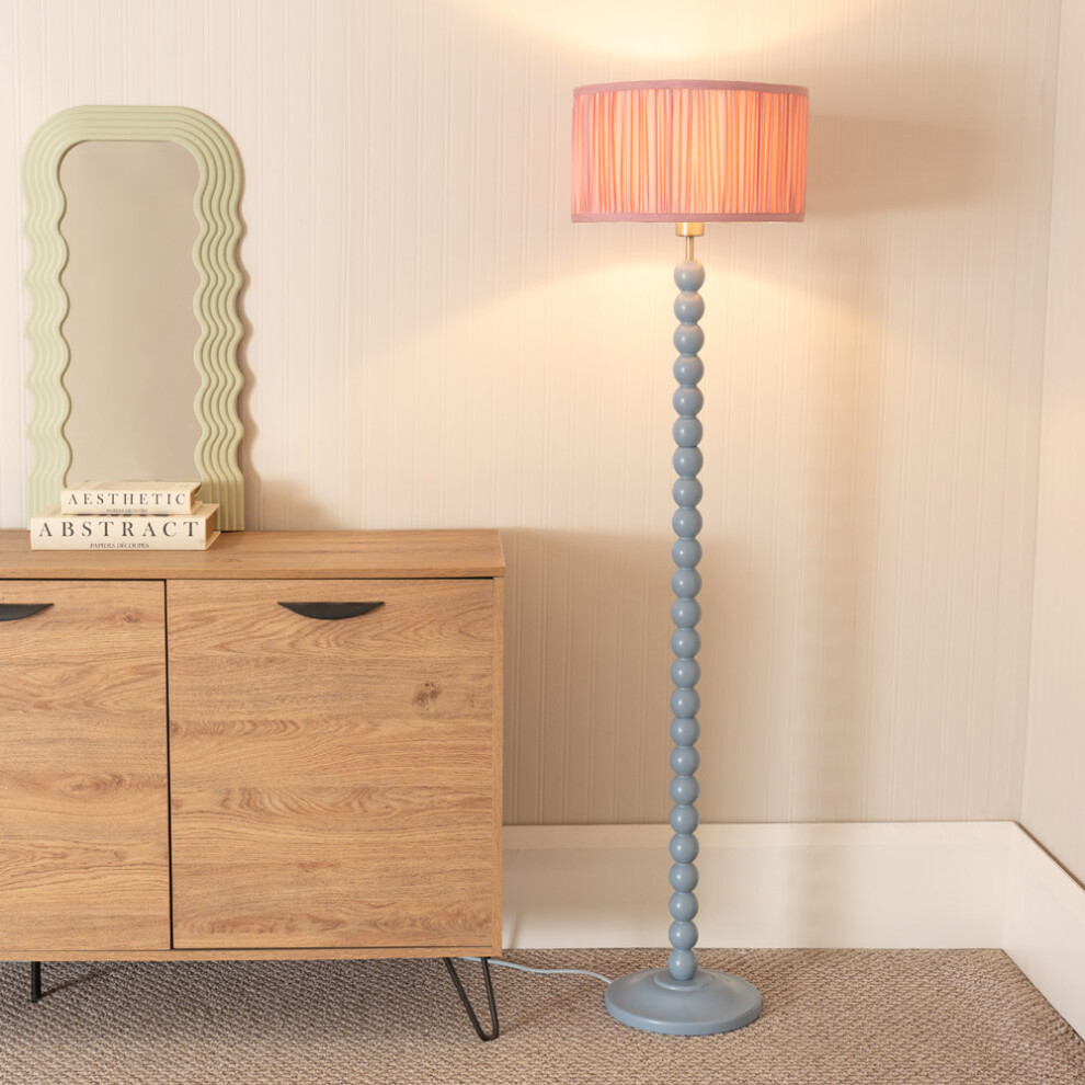 ValueLights Bobbins Ruched Blush Pink Shade Powder Blue Floor Lamp