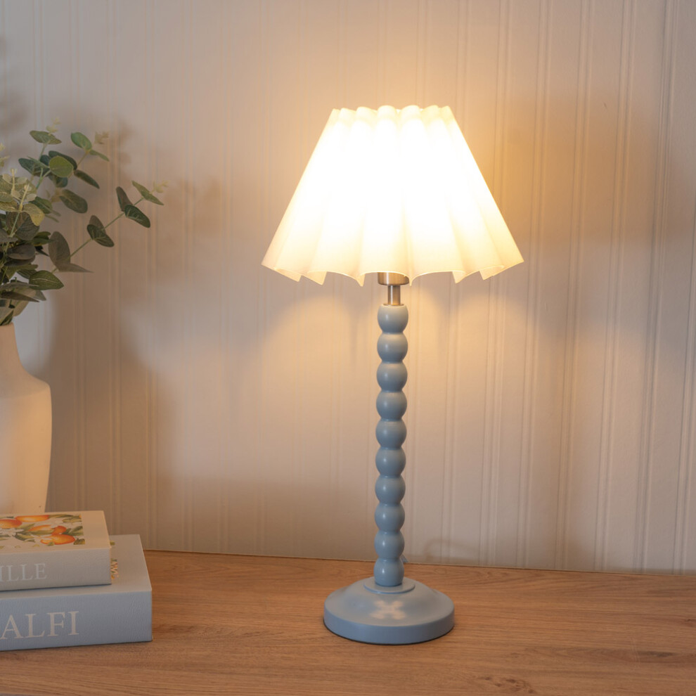 ValueLights Bobbins White Scallop Taper Shade Powder Blue Table Lamp