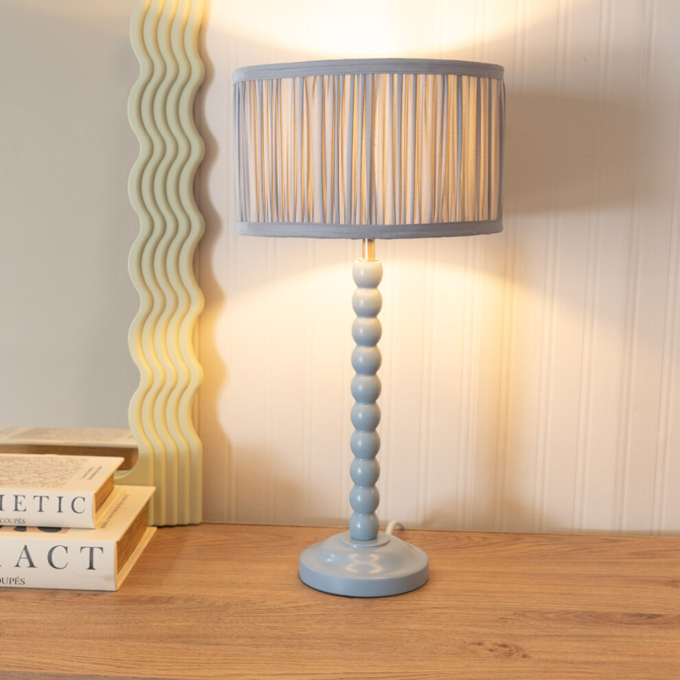 ValueLights Bobbins Ruched Pleated Blue Shade Powder Blue Table Lamp