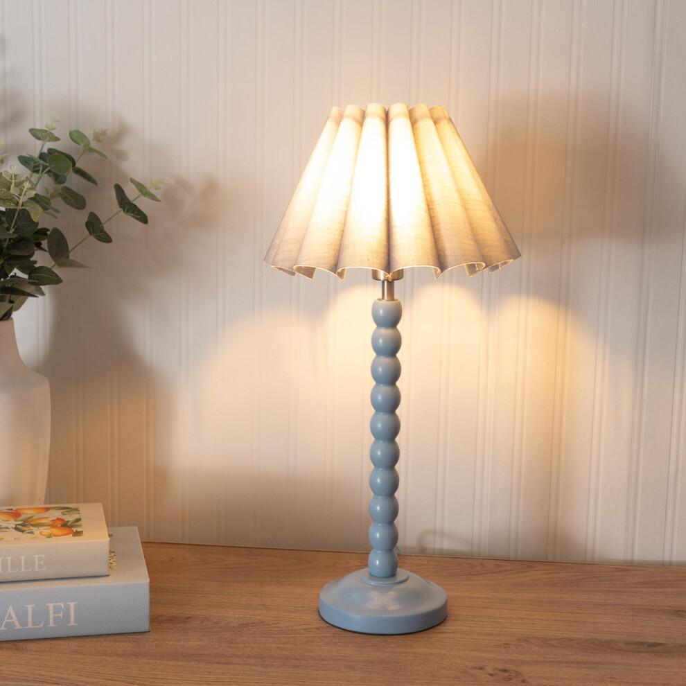 ValueLights Bobbins Grey Scallop Tapered Shade Powder Blue Table Lamp