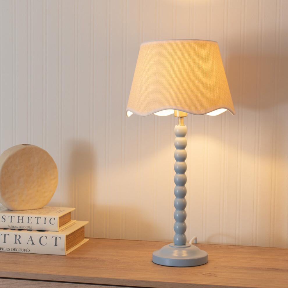 ValueLights Bobbins Scallop White Trim Shade Powder Blue Table Lamp