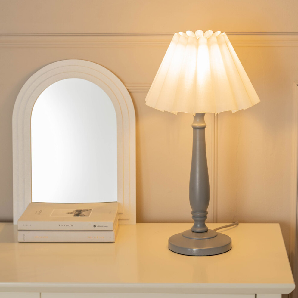 ValueLights Victoria Grey Wood White Scallop Tapered Shade Table Lamp