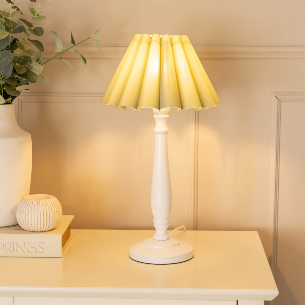 ValueLights Victoria White Wood Sage Scallop Tapered Shade Table Lamp