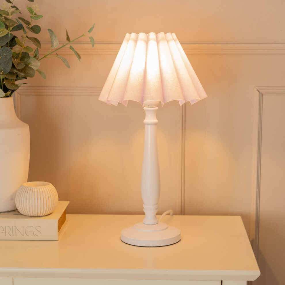 ValueLights Victoria White Wood Lilac Scallop Tapered Shade Table Lamp