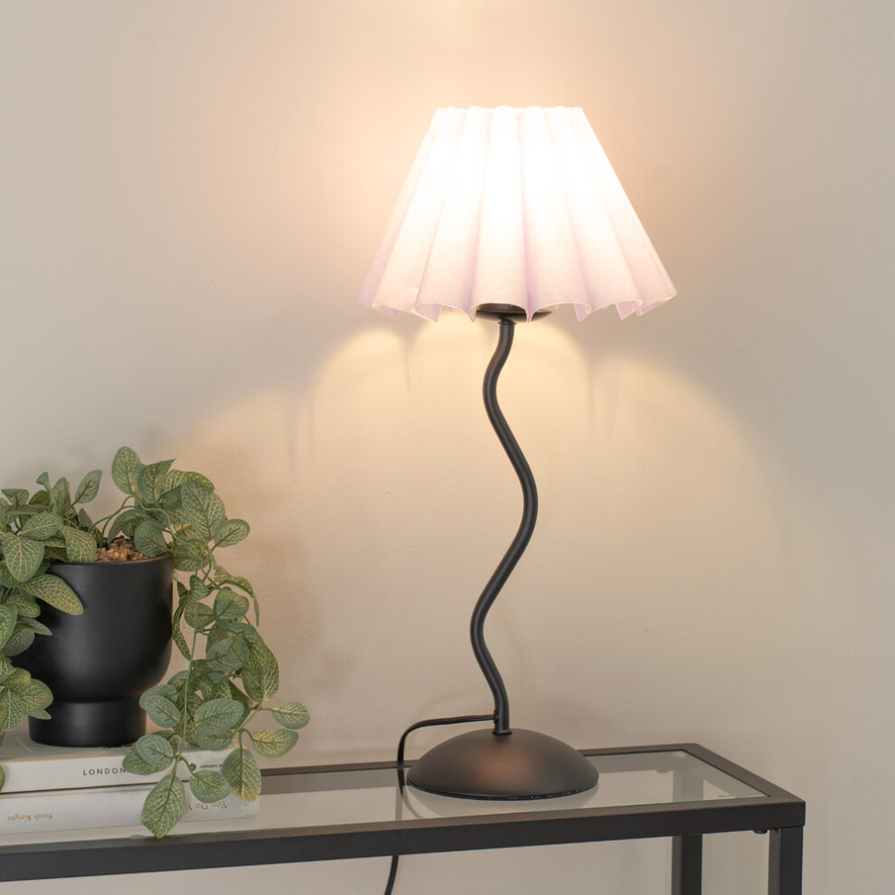 ValueLights Wiggle Grey Scallop Taper Shade Lilac Metal Table Lamp