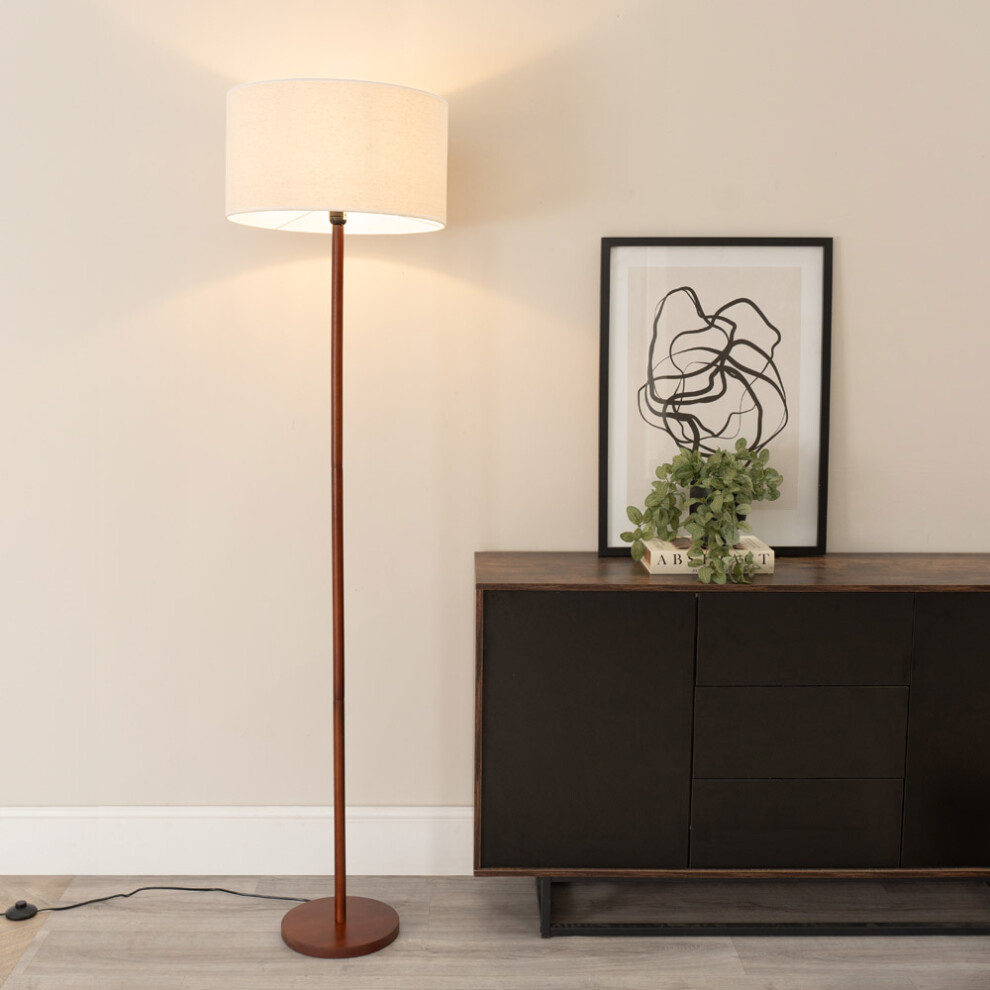 ValueLights Heather Dark Wood Floor Lamp with Natural White Trim Shade