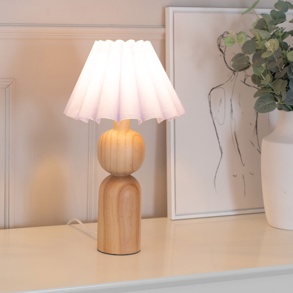 ValueLights Azalea Lilac Scallop Tapered Shade Wooden Table Lamp