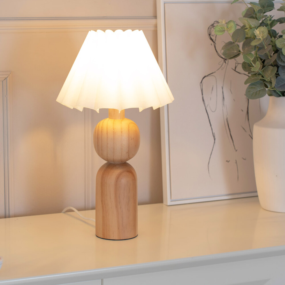 ValueLights Azalea White Scallop Tapered Shade Wooden Table Lamp