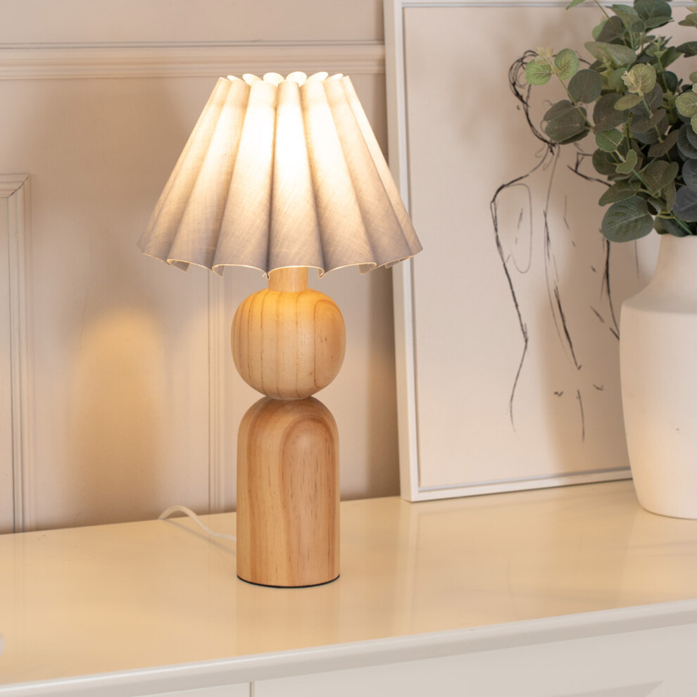 ValueLights Azalea Grey Scallop Tapered Shade Wooden Table Lamp