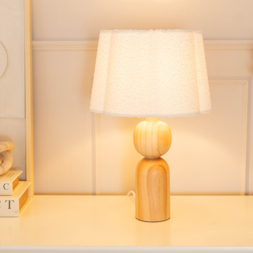 ValueLights Azalea Wooden Table Lamp with Cream Boucle Scallop Shade