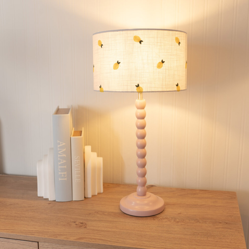 ValueLights Bobbins Rose Table Lamp with Lemon Embroidered Shade