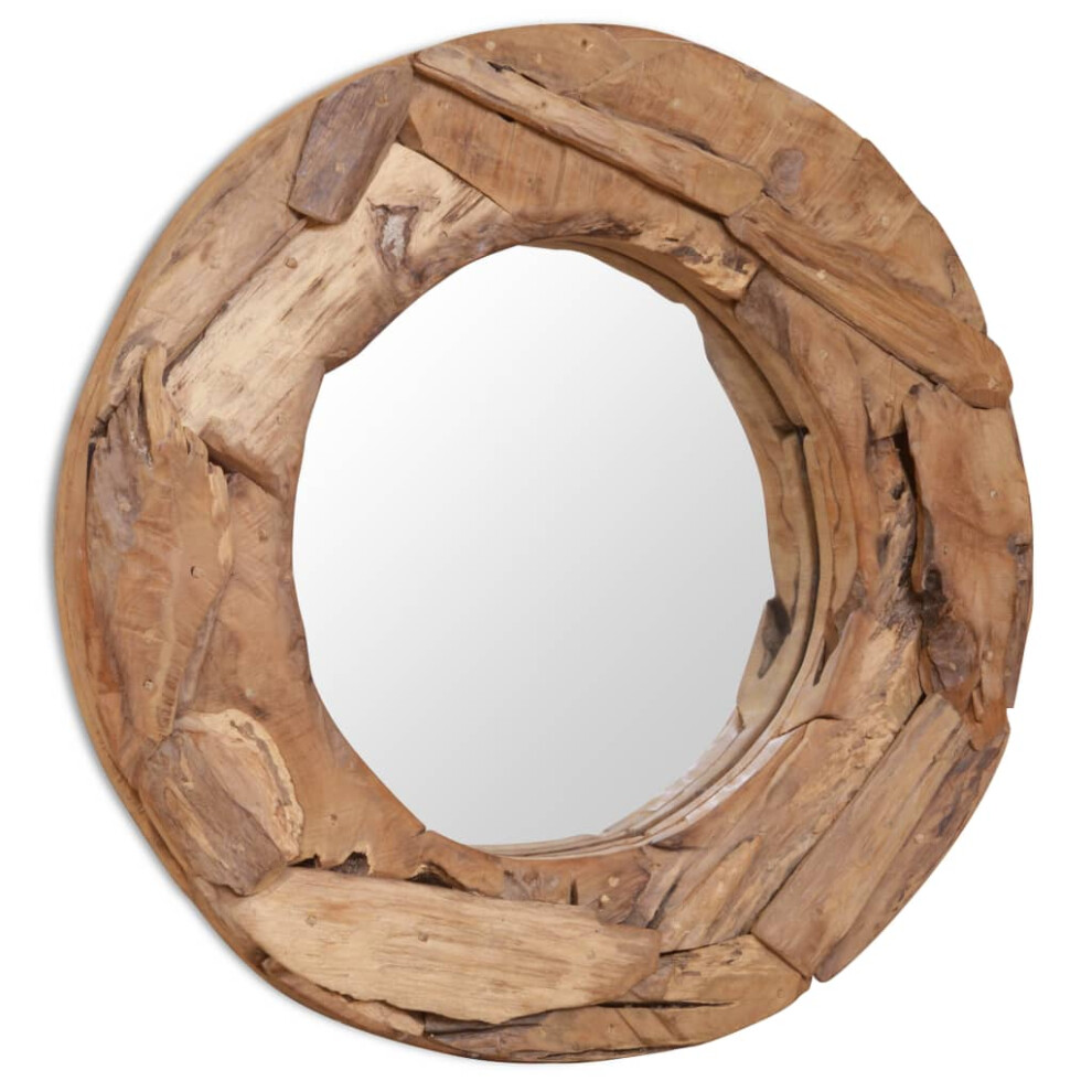 (60 cm) vidaXL Decorative Mirror Round Bathroom Wall Mirror Makeup Mirror Glass Teak