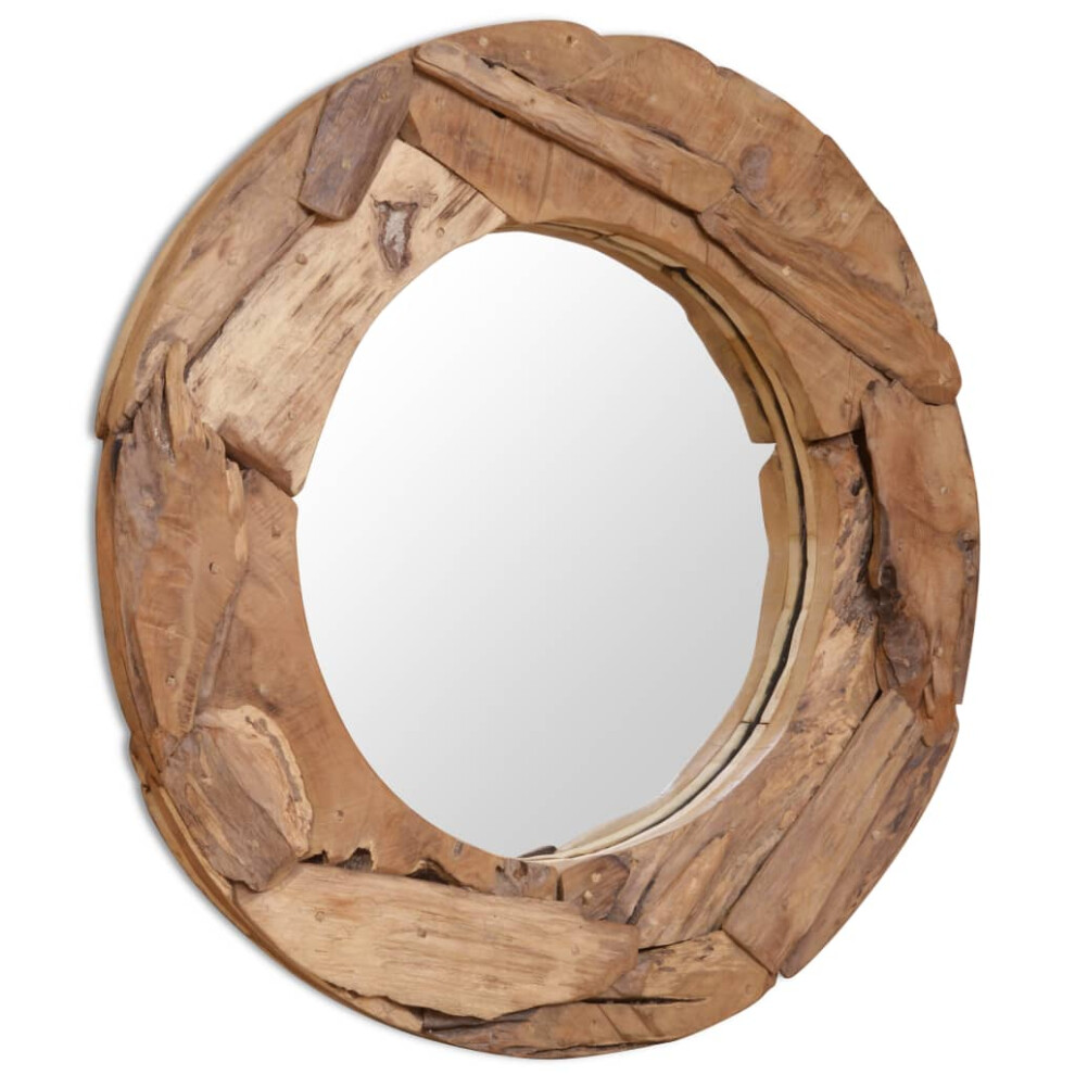 (80 cm) vidaXL Decorative Mirror Round Bathroom Wall Mirror Makeup Mirror Glass Teak