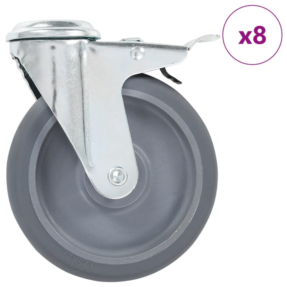 Vidaxl (8 Pcs) Bolt Hole Swivel Casters With Double Brakes Trolley Wheel Caster Tpr