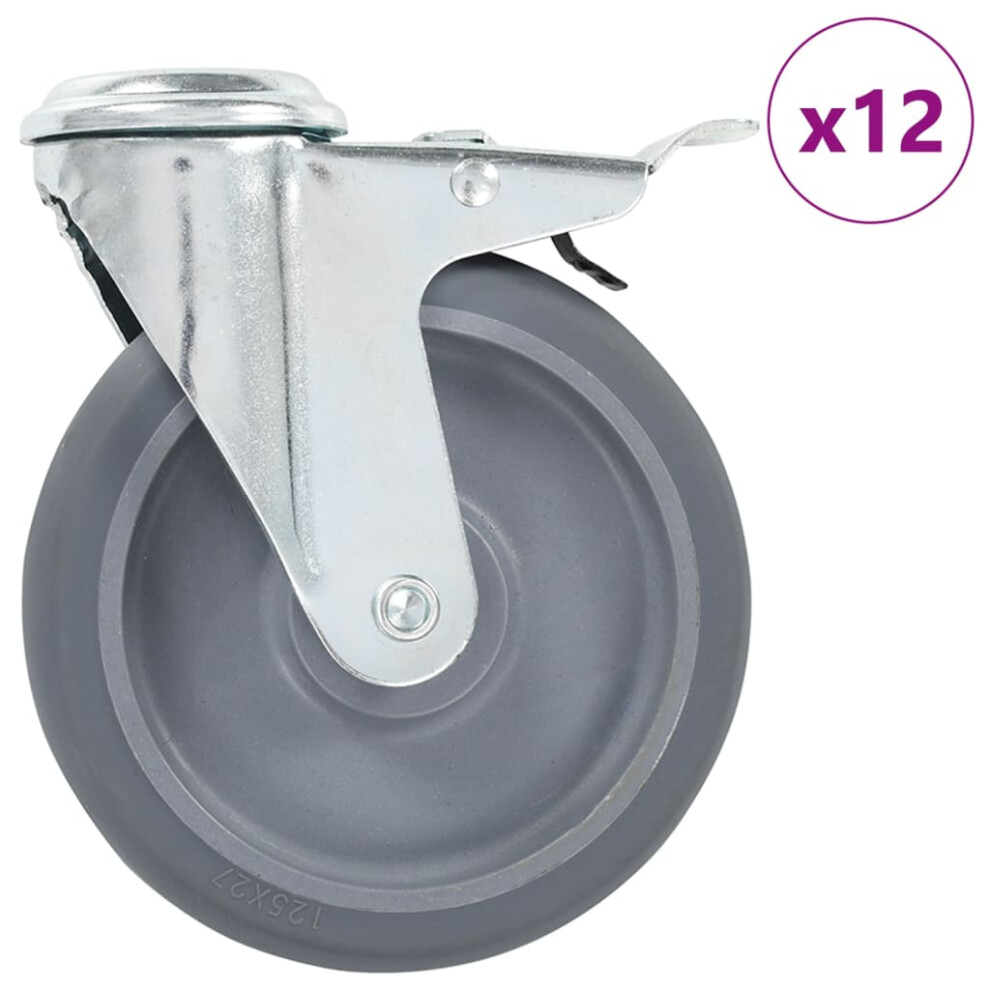 Vidaxl (12 Pcs) Bolt Hole Swivel Casters With Double Brakes Trolley Wheel Caster Tpr