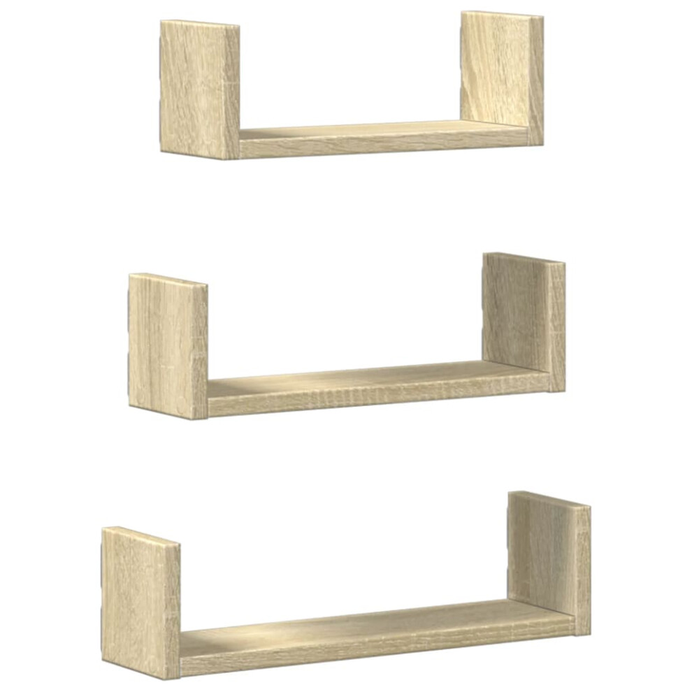 vidaXL Wall Shelf 3 pcs Sonoma Oak Engineered Wood - Image 2
