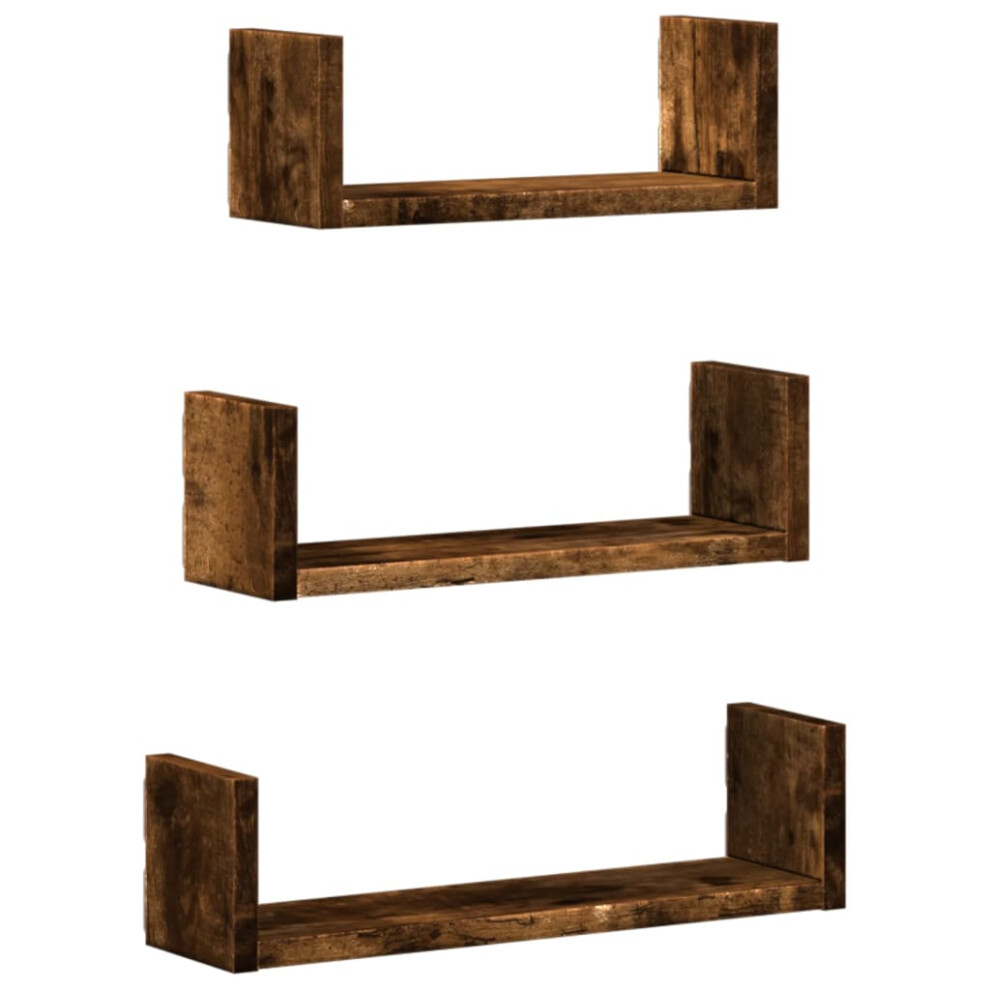 (smoked oak, 40 x 10 x 10.5 cm) vidaXL Wall Display Shelf Floating Rack Hanging Shelf Engineered Wood 3 pcs