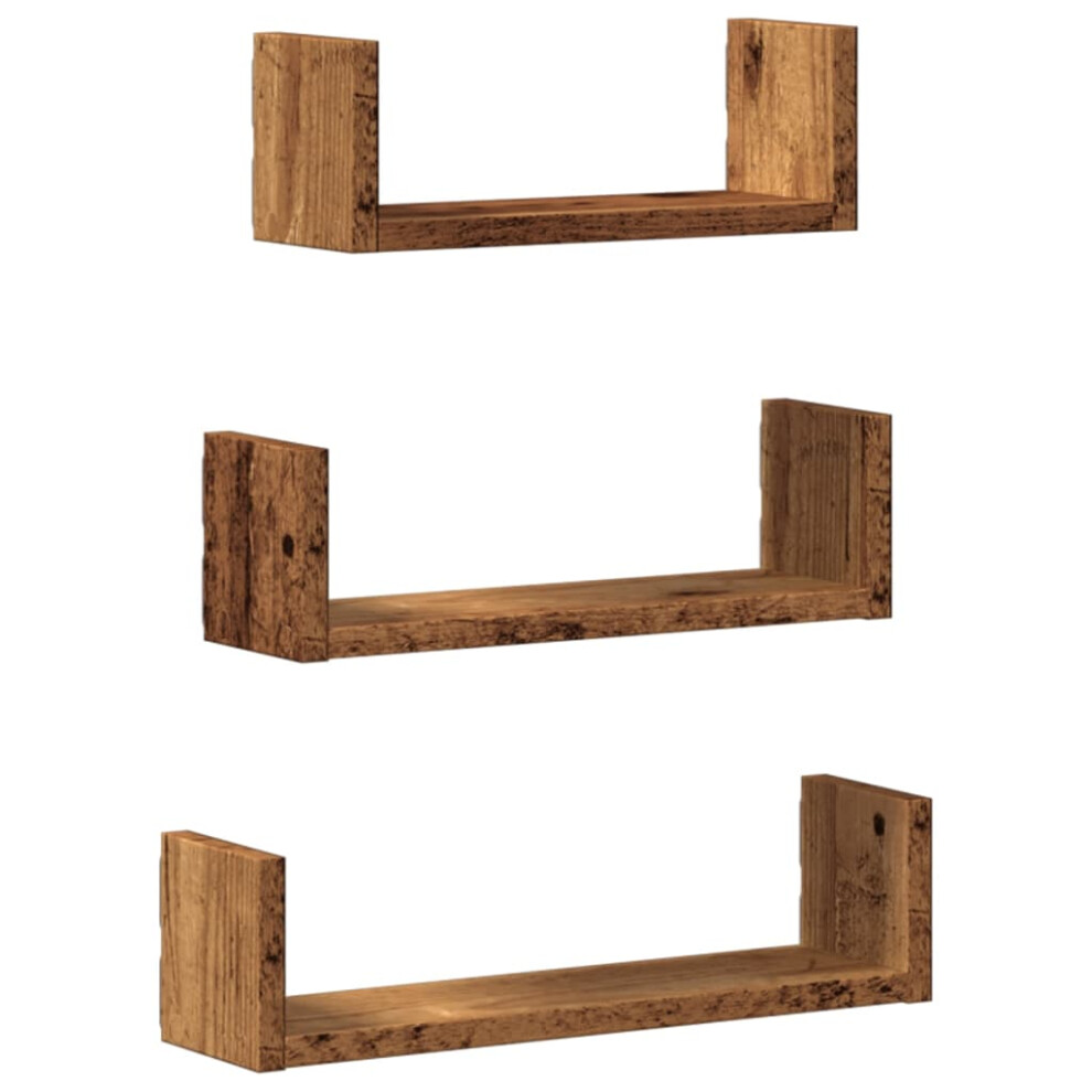 (old wood, 40 x 10 x 10.5 cm) vidaXL Wall Display Shelf Floating Rack Hanging Shelf Engineered Wood 3 pcs