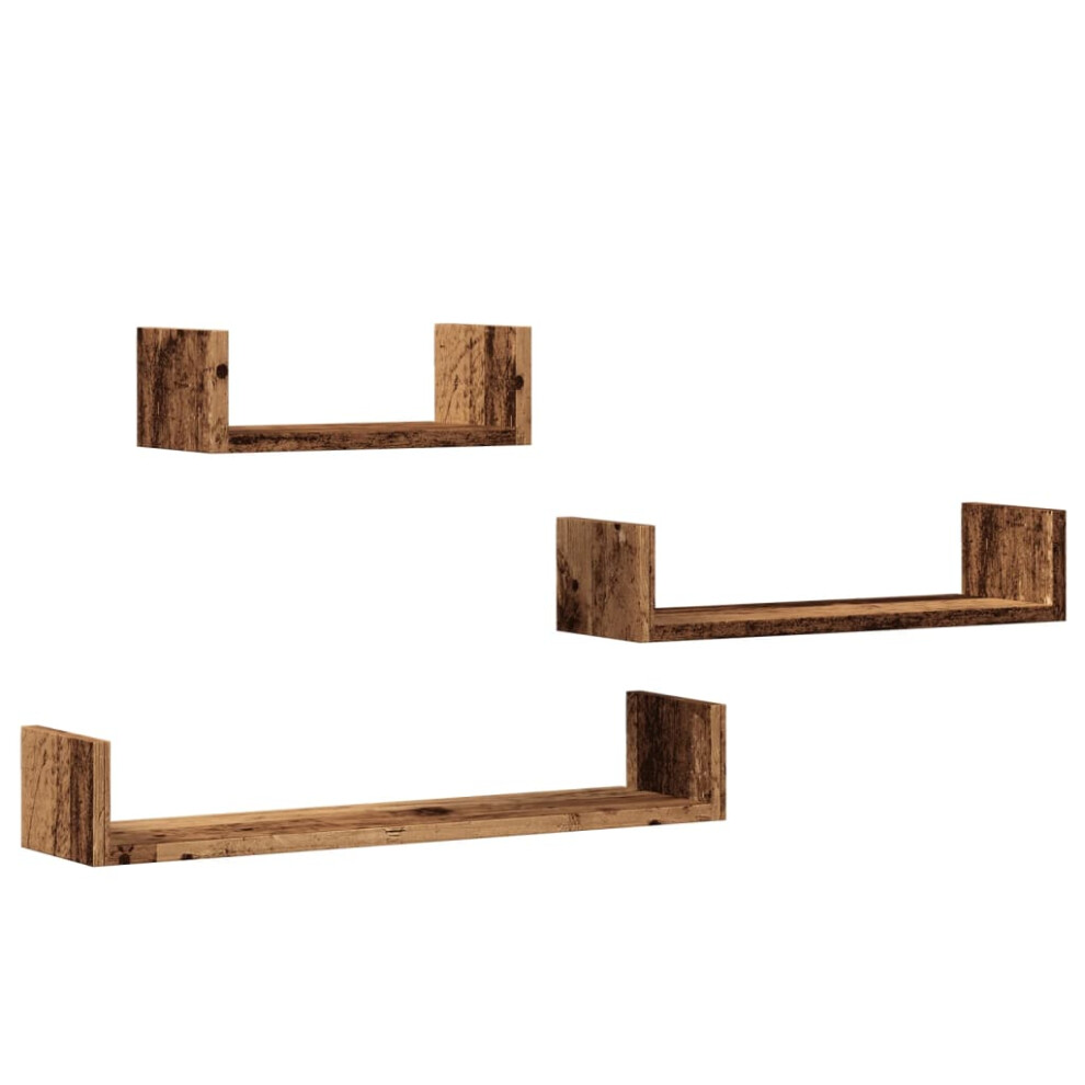 (old wood, 60 x 15 x 10 cm) vidaXL Wall Display Shelf Floating Rack Hanging Shelf Engineered Wood 3 pcs