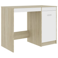 (white and sonoma oak) vidaXL Desk Home Office Study Desk Writing Desk Computer Table Engineered Wood