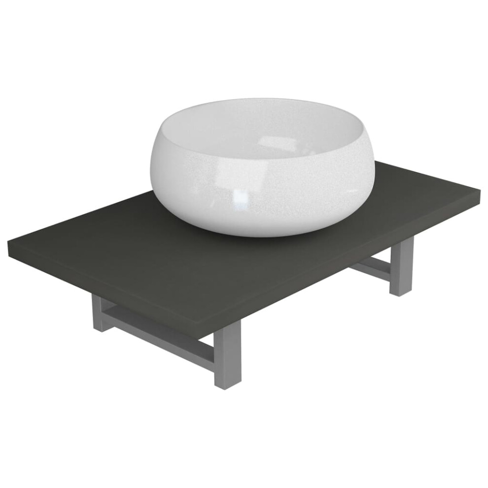 (Grey, 40 Cm Round-Shaped Basin) Vidaxl Bathroom Round Basin Ceramic With Wall Shelf Multi Colours Multi Sizes