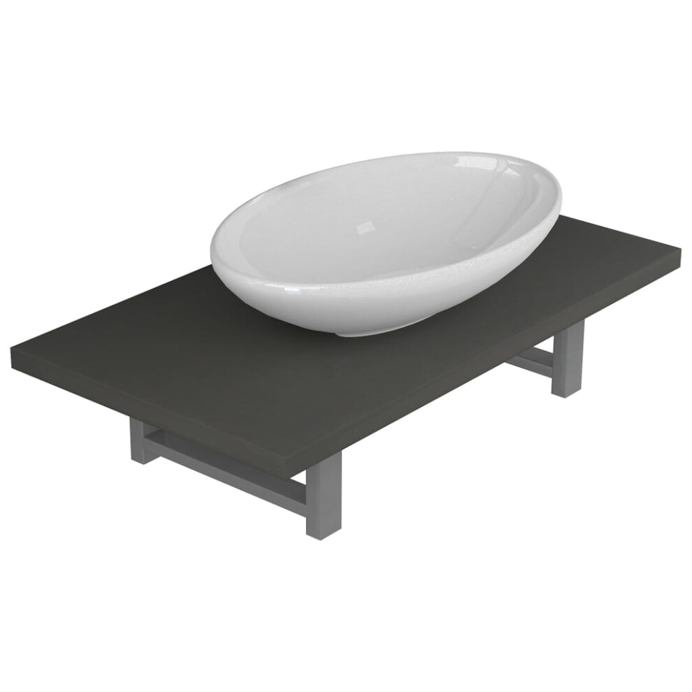 (grey, 40 cm oval-shaped basin) vidaXL Bathroom Round Basin Ceramic with Wall Shelf Multi Colours Multi Sizes