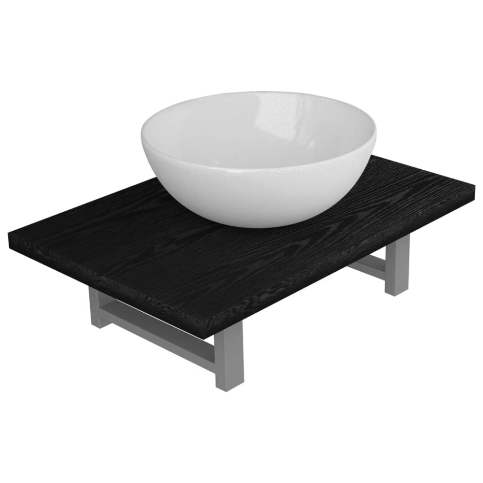 (Black, 32.5 Cm Round-Shaped Basin) Vidaxl Bathroom Round Basin Ceramic With Wall Shelf Multi Colours Multi Sizes