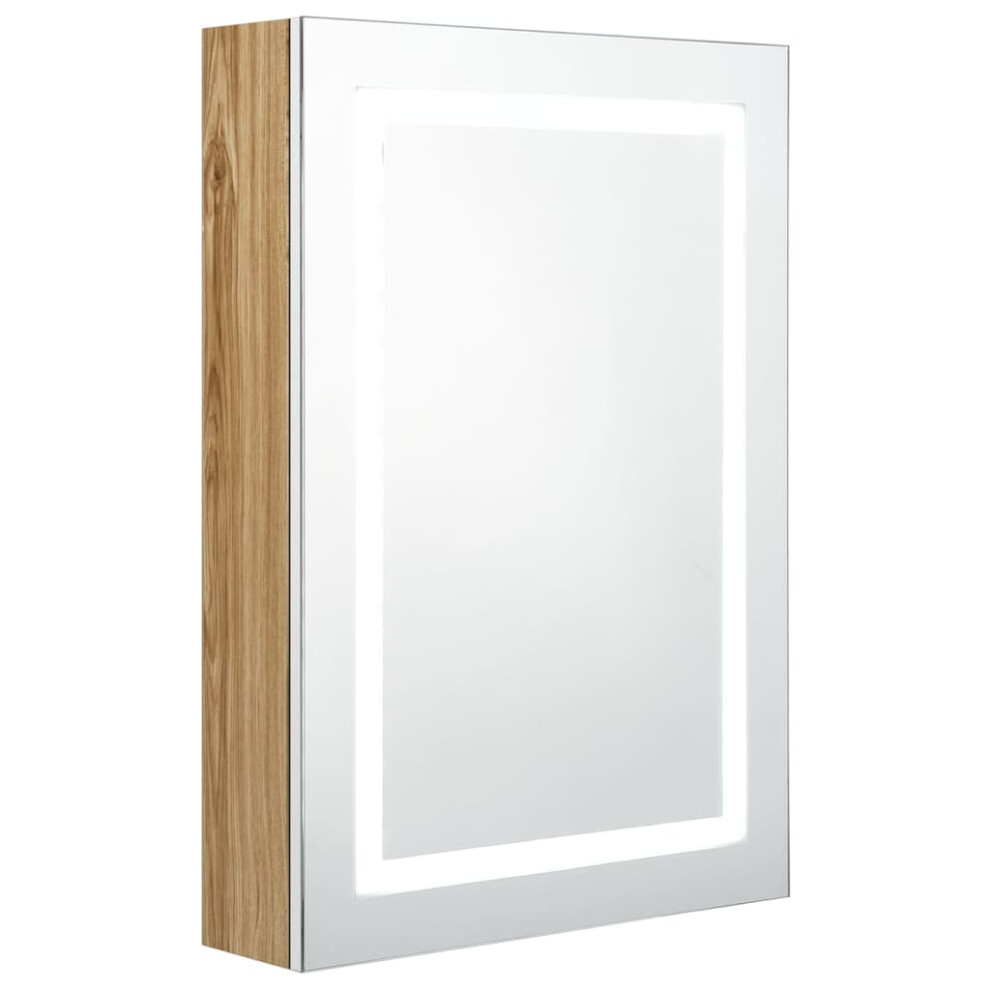 Vidaxl (White And Oak) Led Bathroom Mirror Cabinet Washroom Wall Cabinet Storage Vanity Unit