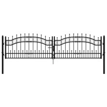 (305 x 120 cm) vidaXL Fence Gate with Spear Top Black Powder-coated Steel Fence Multi Sizes