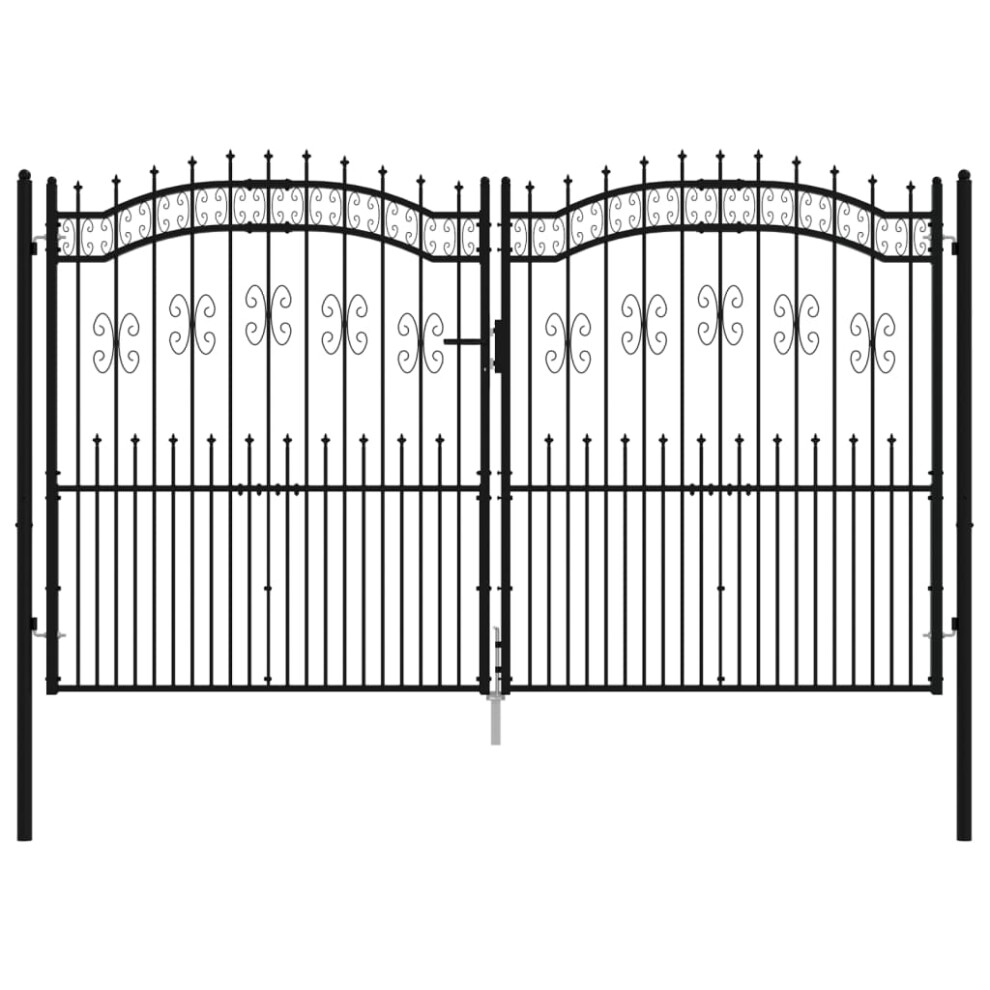 (305 x 223 cm) vidaXL Fence Gate with Spear Top Black Powder-coated Steel Fence Multi Sizes