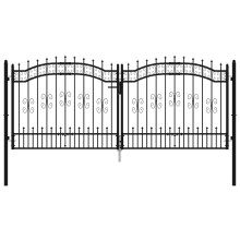 (305 x 173 cm) vidaXL Fence Gate with Spear Top Black Powder-coated Steel Fence Multi Sizes