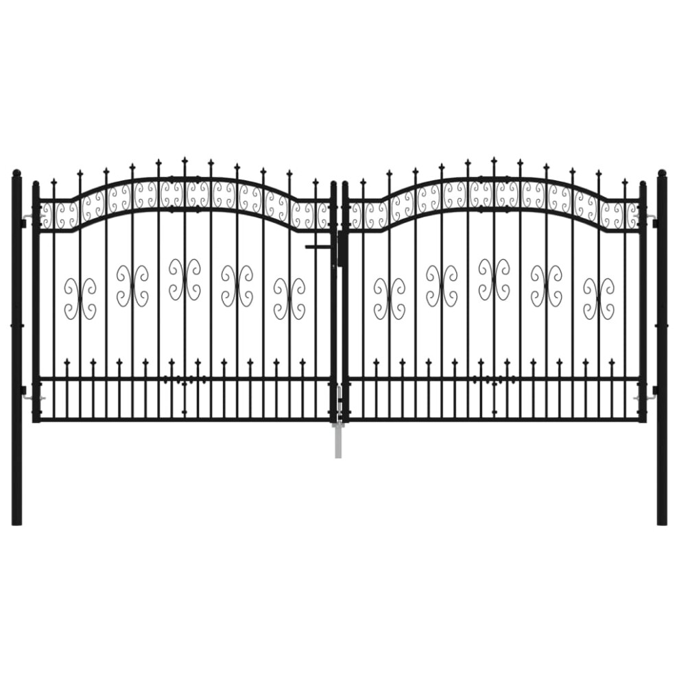 (305 x 173 cm) vidaXL Fence Gate with Spear Top Black Powder-coated Steel Fence Multi Sizes