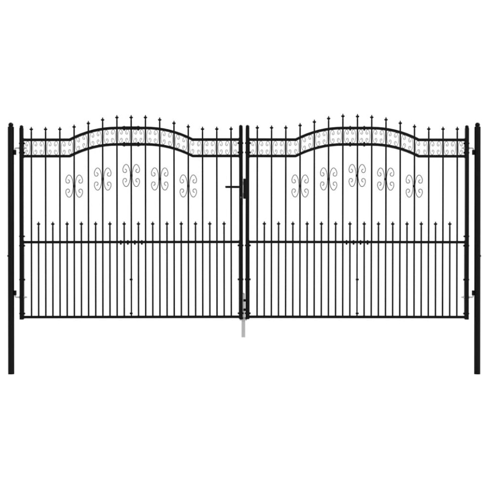 (406 x 223 cm) vidaXL Fence Gate with Spear Top Black Powder-coated Steel Fence Multi Sizes