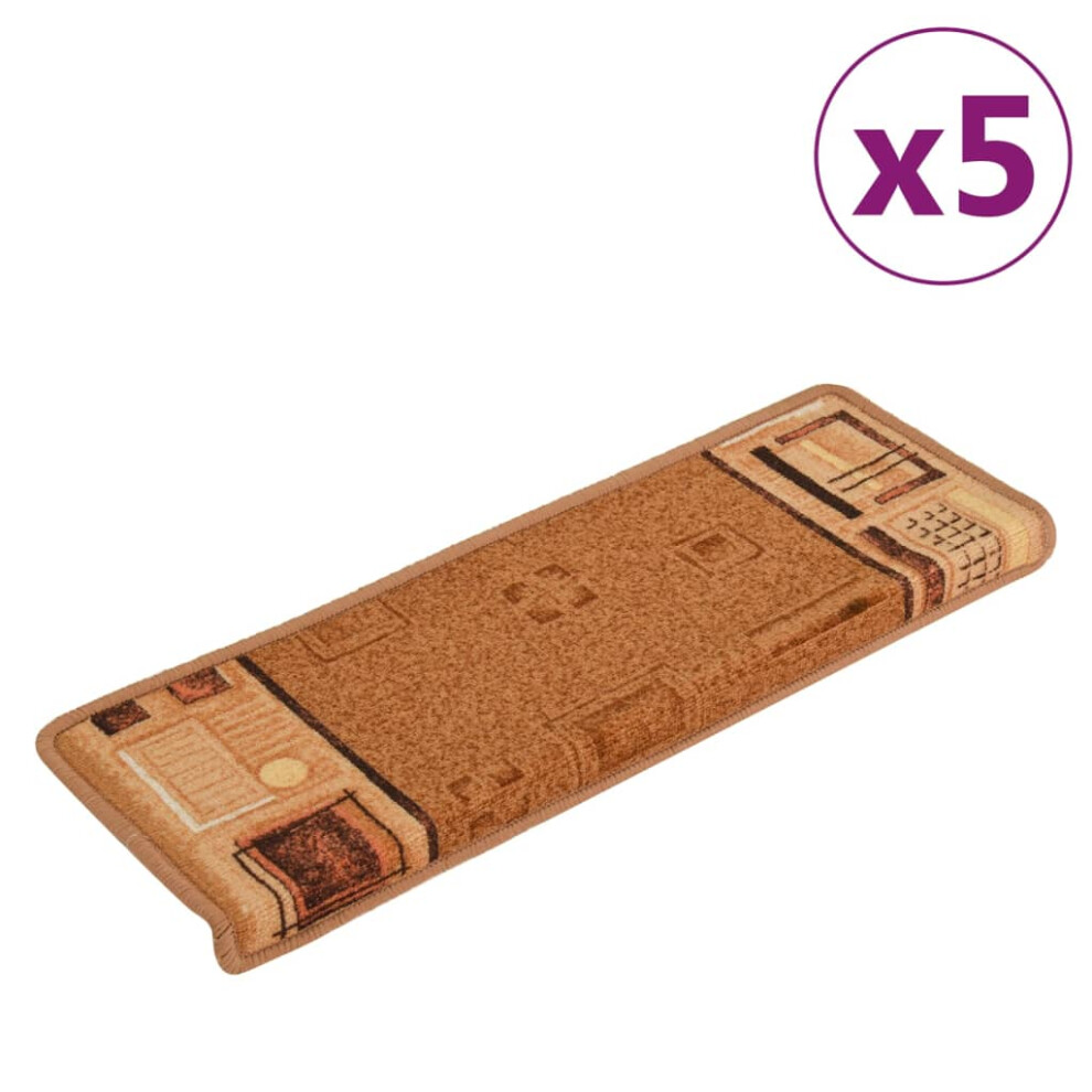 Vidaxl (Beige, 5 Pcs/Rectangular) Self-Adhesive Stair Mats Carpet Stair Treads Stair Step Protector Rug