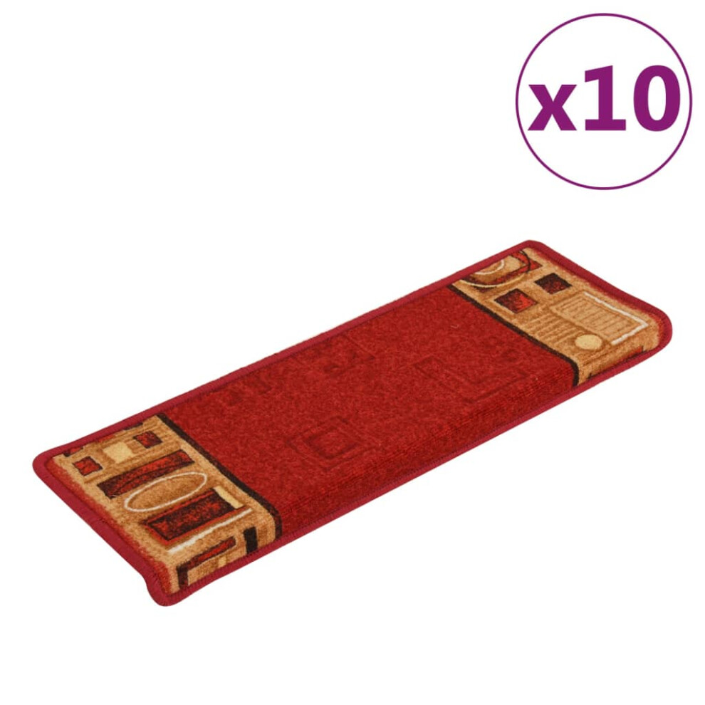 Vidaxl (Red, 10 Pcs/Rectangular) Self-Adhesive Stair Mats Carpet Stair Treads Stair Step Protector Rug