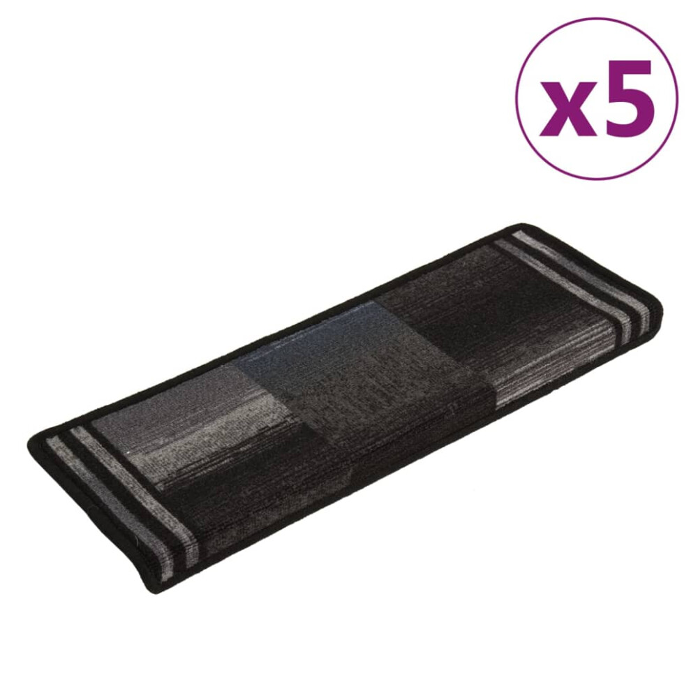 Vidaxl (Black And Grey, 5 Pcs/Rectangular) Self-Adhesive Stair Mats Carpet Stair Treads Stair Step Protector Rug