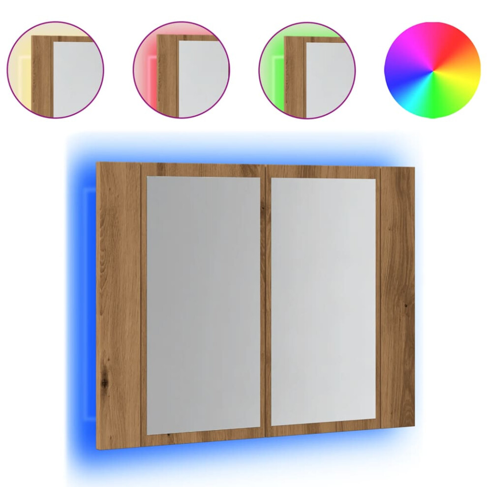 Vidaxl (Artisan Oak) Led Bathroom Mirror Cabinet Washroom Mirror Storage Cupboard Organiser Brown