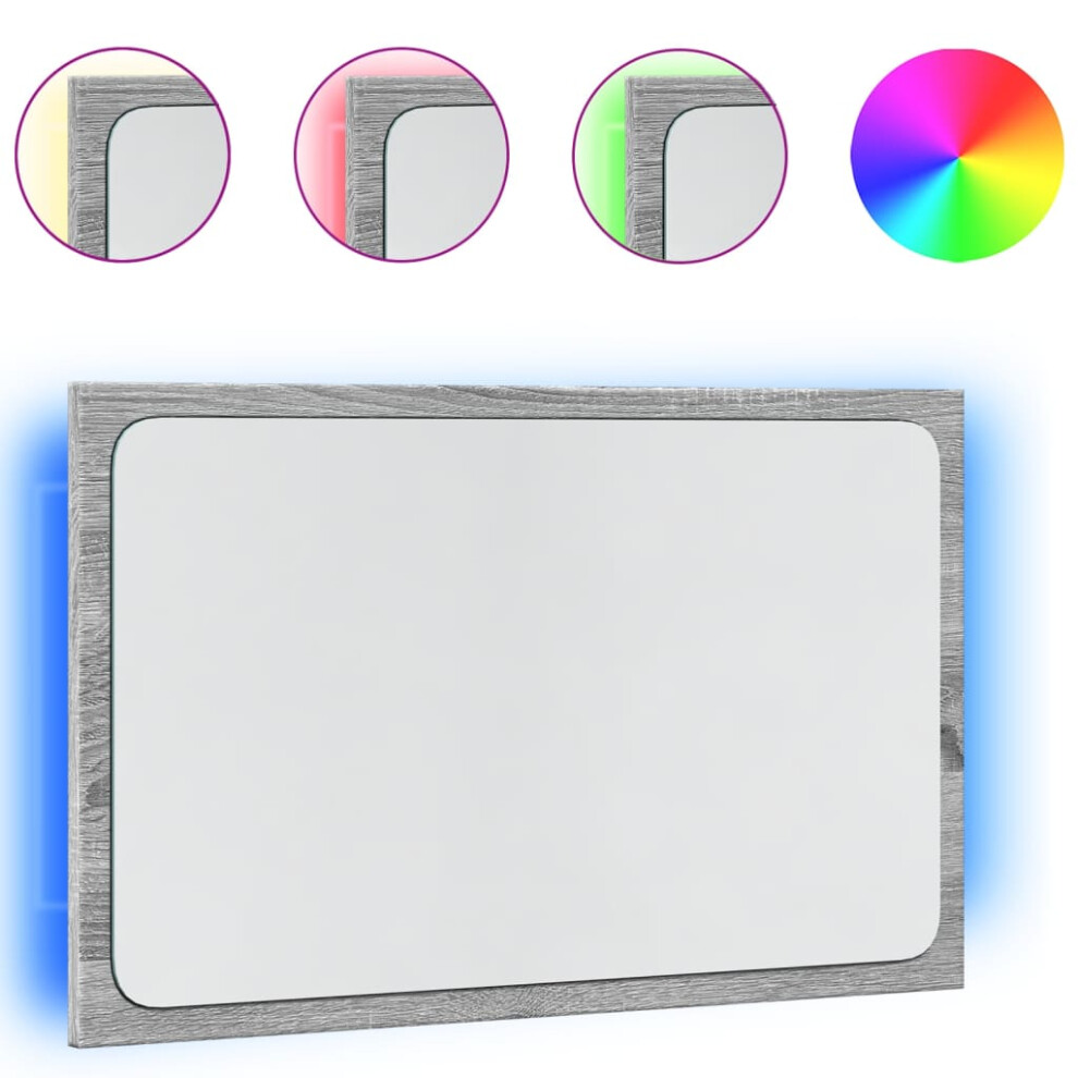 Vidaxl (Grey Sonoma) Led Bathroom Mirror Toilet Mirror Washroom Wall Mirror Engineered Wood
